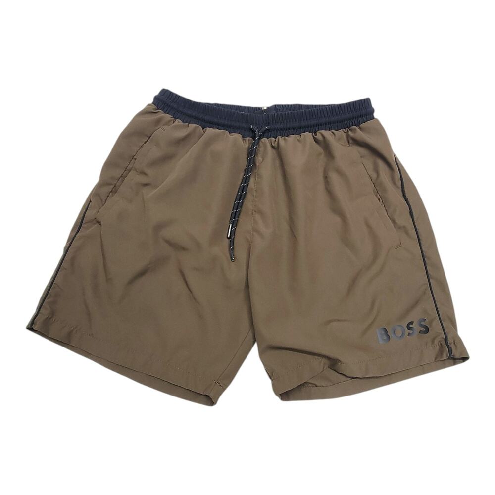BOSS Hugo Boss Mens Swim Trunks Size S Brown Mesh Lined Drawstring Pool Shorts